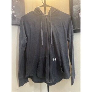 Under Armour Hoodie Womens Medium Gray Embroidered Full Zip Logo Oversized